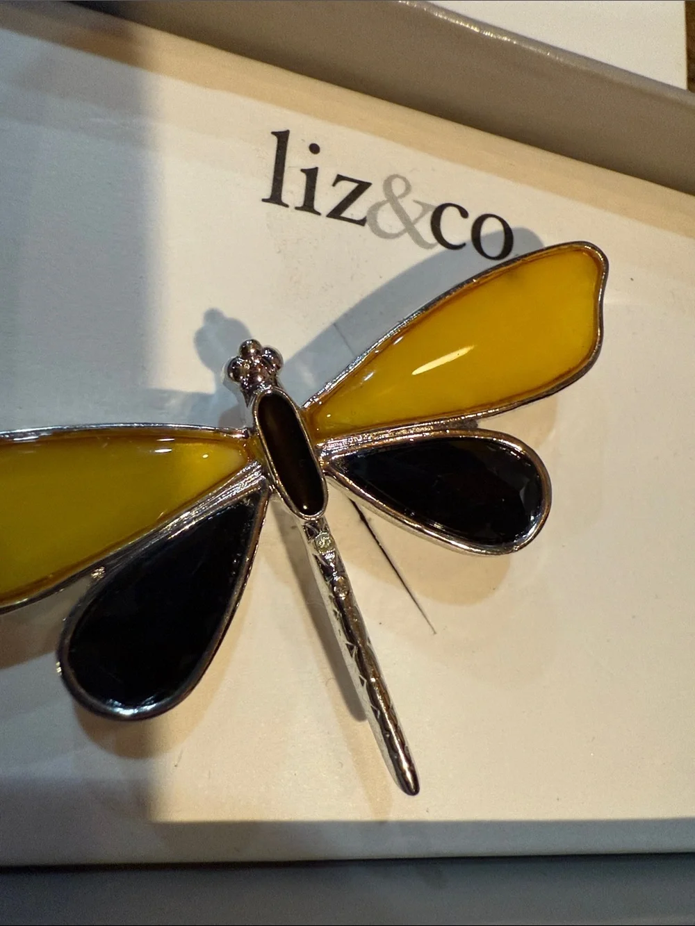 Vintage liz & co. Yellow & Black Dragonfly brooch